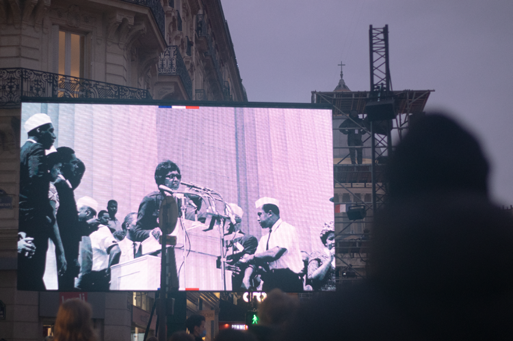 Archives of Josephine Baker appeared on large screens during the ceremony. In this photo, she is giving a speech at the March of Washington, in 1963. 